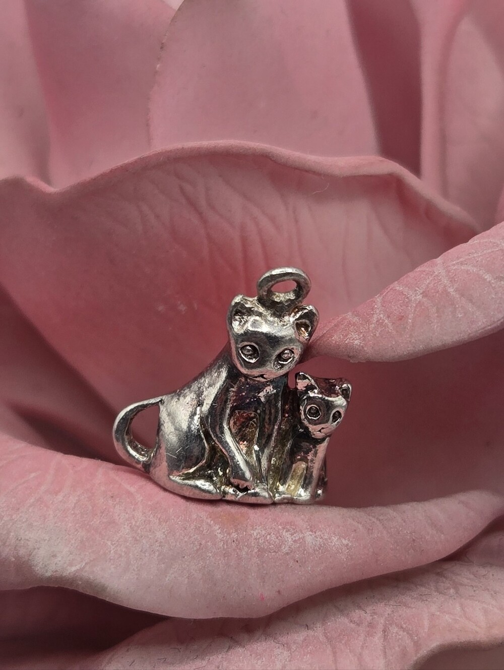 Sterling Silver Cat and Kitten Pendant